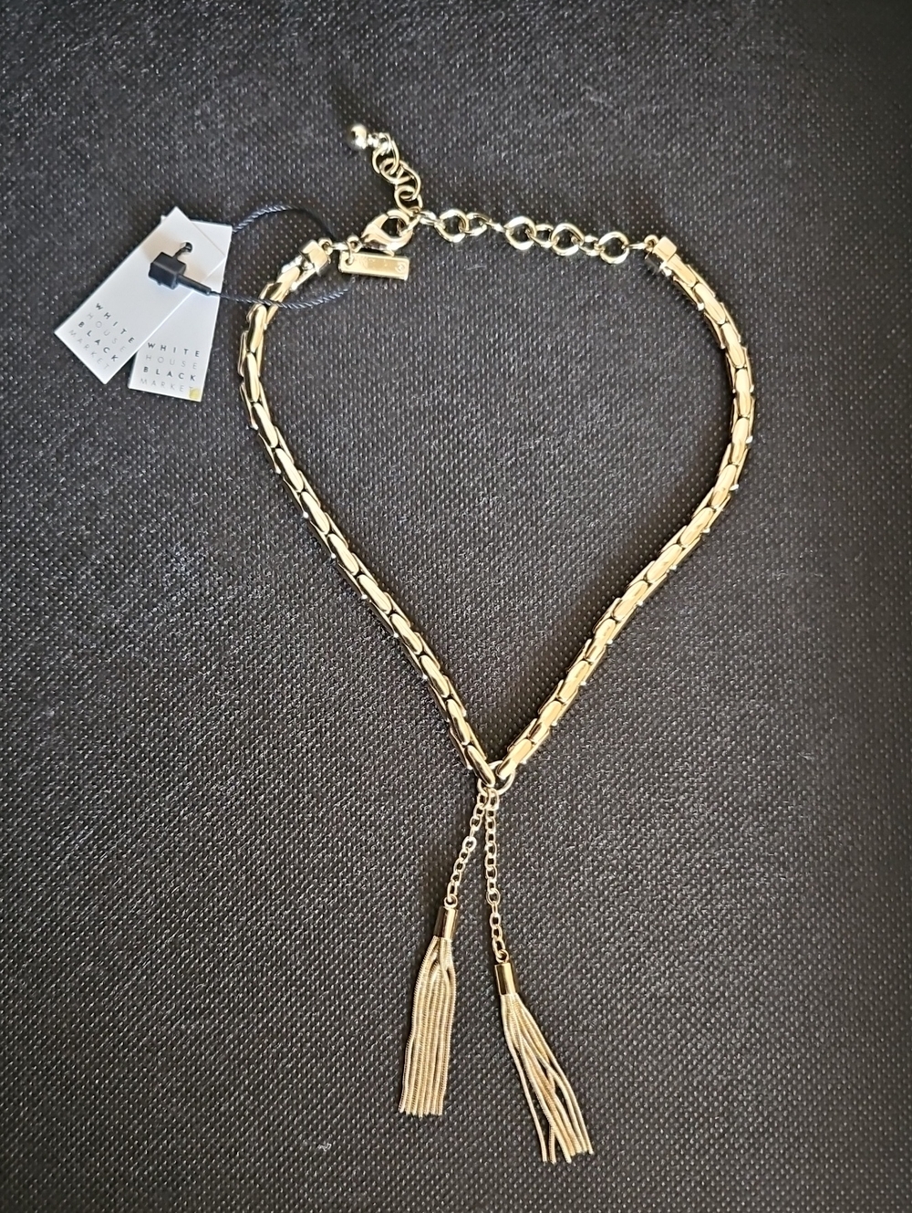 White House Black Market Gold-Link Choker with Tassel Drops
